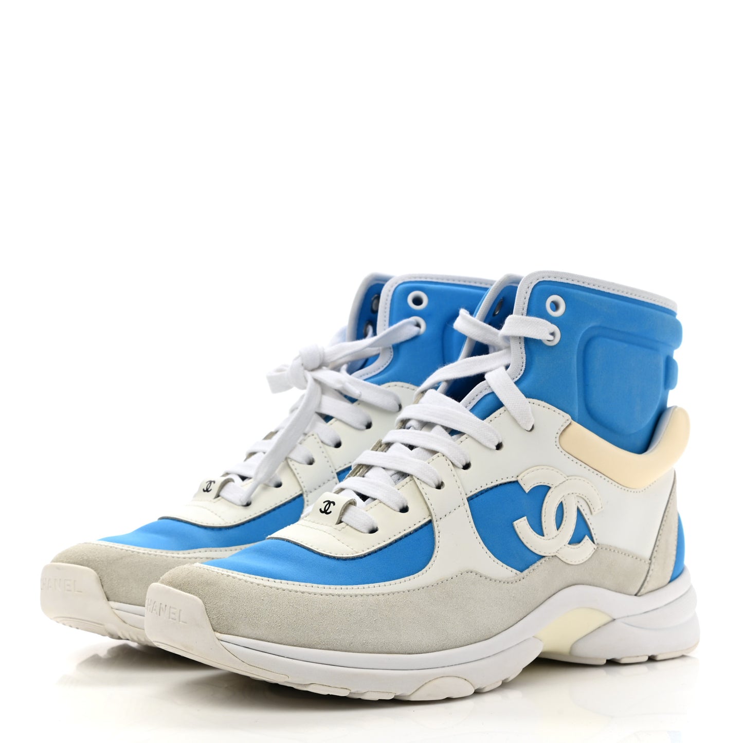 Suede Calfskin Lambskin High Top CC Sneakers 40 White Blue
