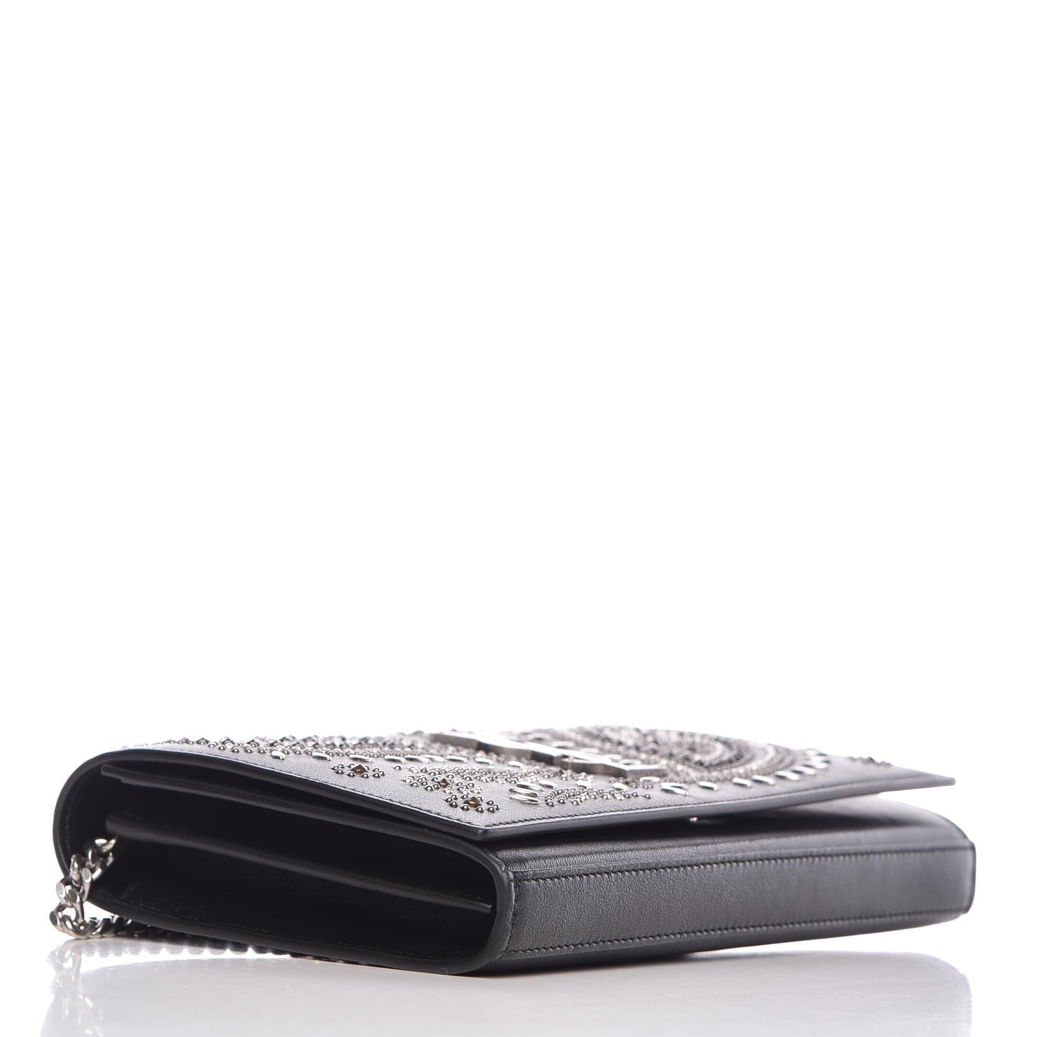 Saint Laurent Lambskin Bandana Studded Monogram Chain Wallet Black 4 of 8