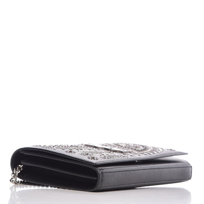 Saint Laurent Lambskin Bandana Studded Monogram Chain Wallet Black 4 of 8