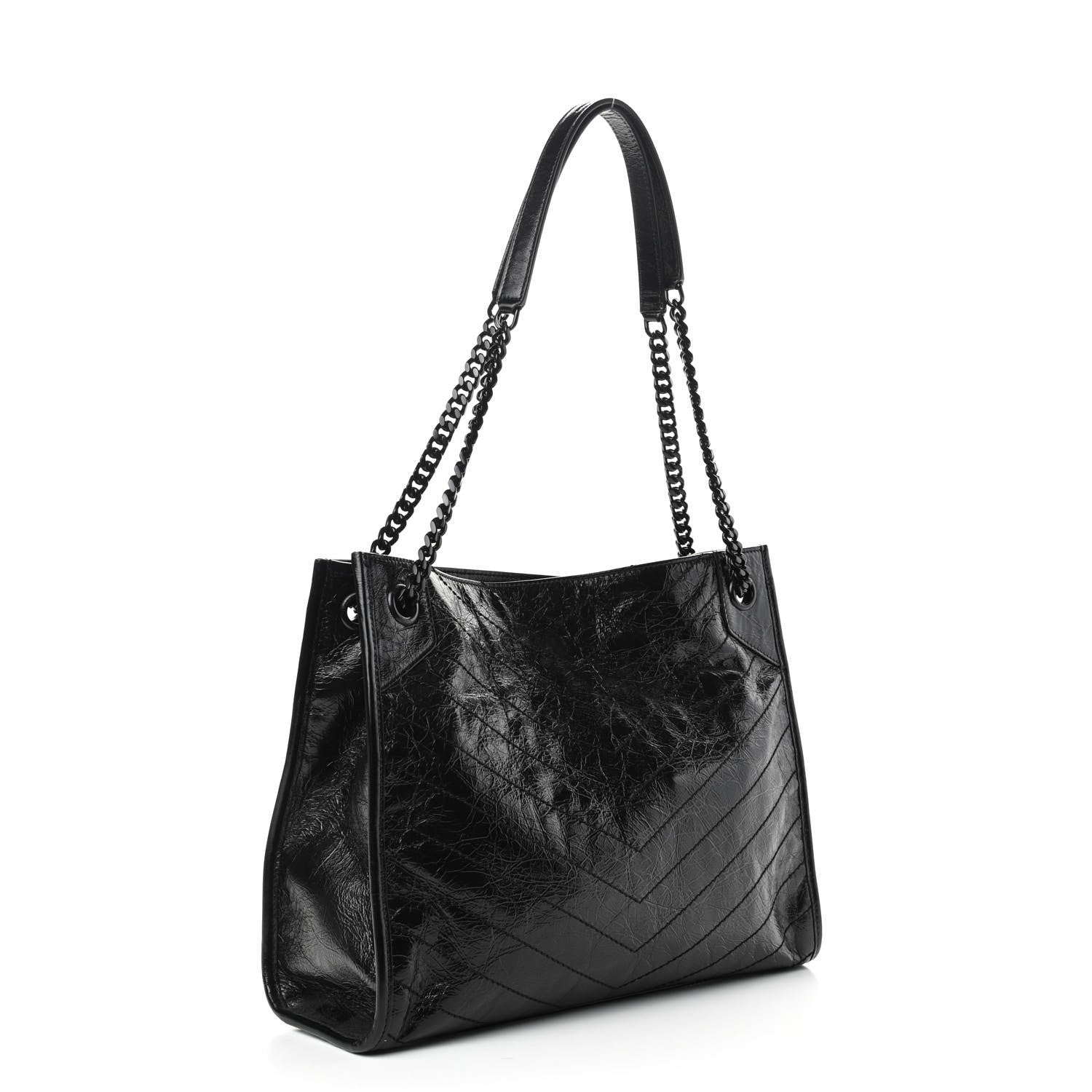 Saint Laurent Crinkled Calfskin Matelasse Monogram Medium Niki Shopper Tote Black 3 of 9