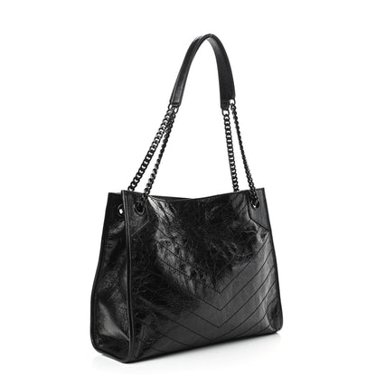 Saint Laurent Crinkled Calfskin Matelasse Monogram Medium Niki Shopper Tote Black 3 of 9