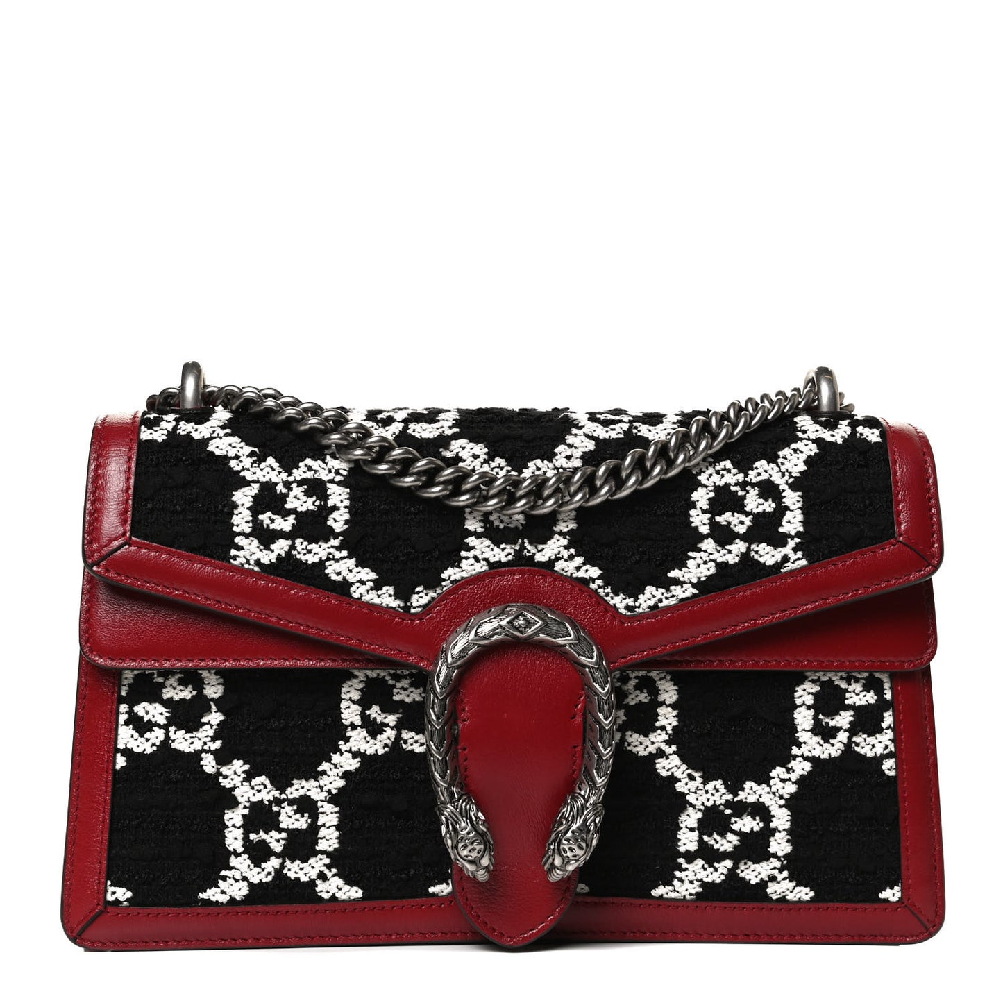 Tweed GG Monogram Small Dionysus Shoulder Bag Black White Romantic Cherry