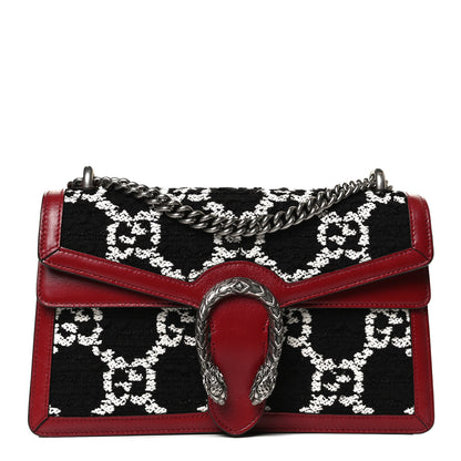 Gucci Tweed GG Monogram Small Dionysus Shoulder Bag Black White Romantic Cherry 2 of 12