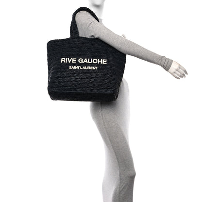 Saint Laurent Raffia Rive Gauche Tote Black 2 of 12