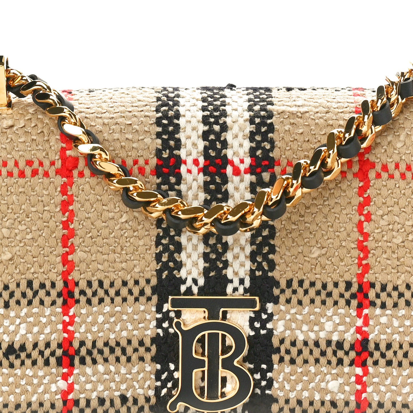 Calfskin Boucle Check Small Lola Chain Bag Archive Beige