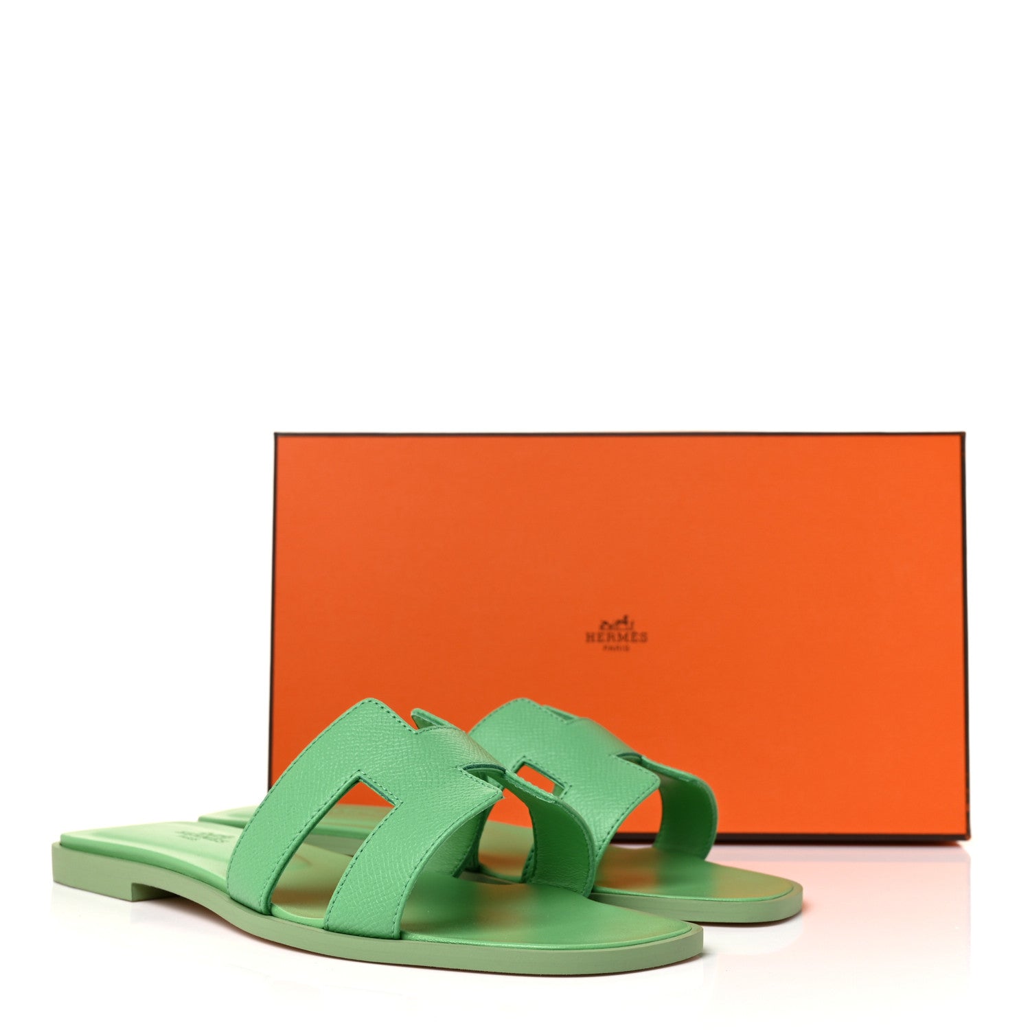 Hermes Epsom Oran Sandals 38.5 Vert Pomme 9 of 9