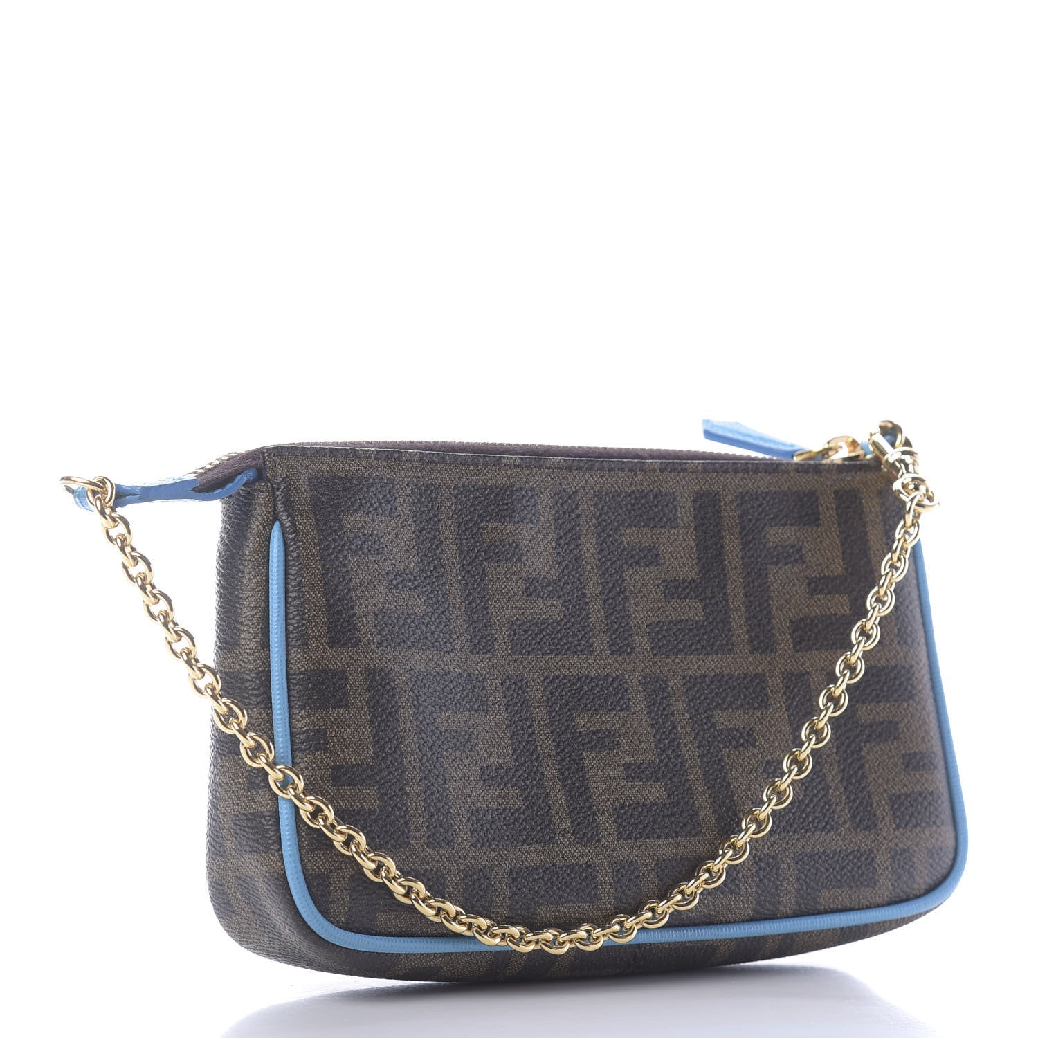 Fendi Zucca Spalmati Vitello Elite Pochette Tobacco Turchese 3 of 10