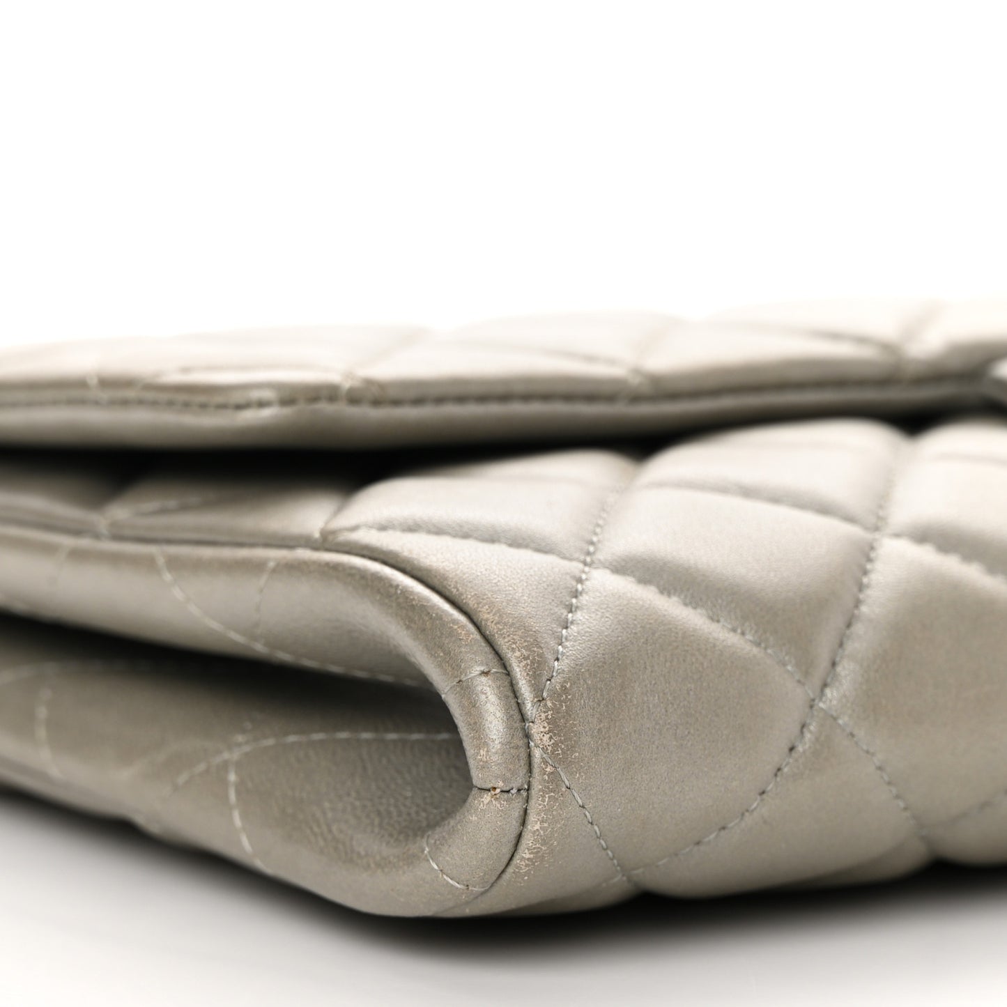Lambskin Quilted Clutch With Chain Flap Grey