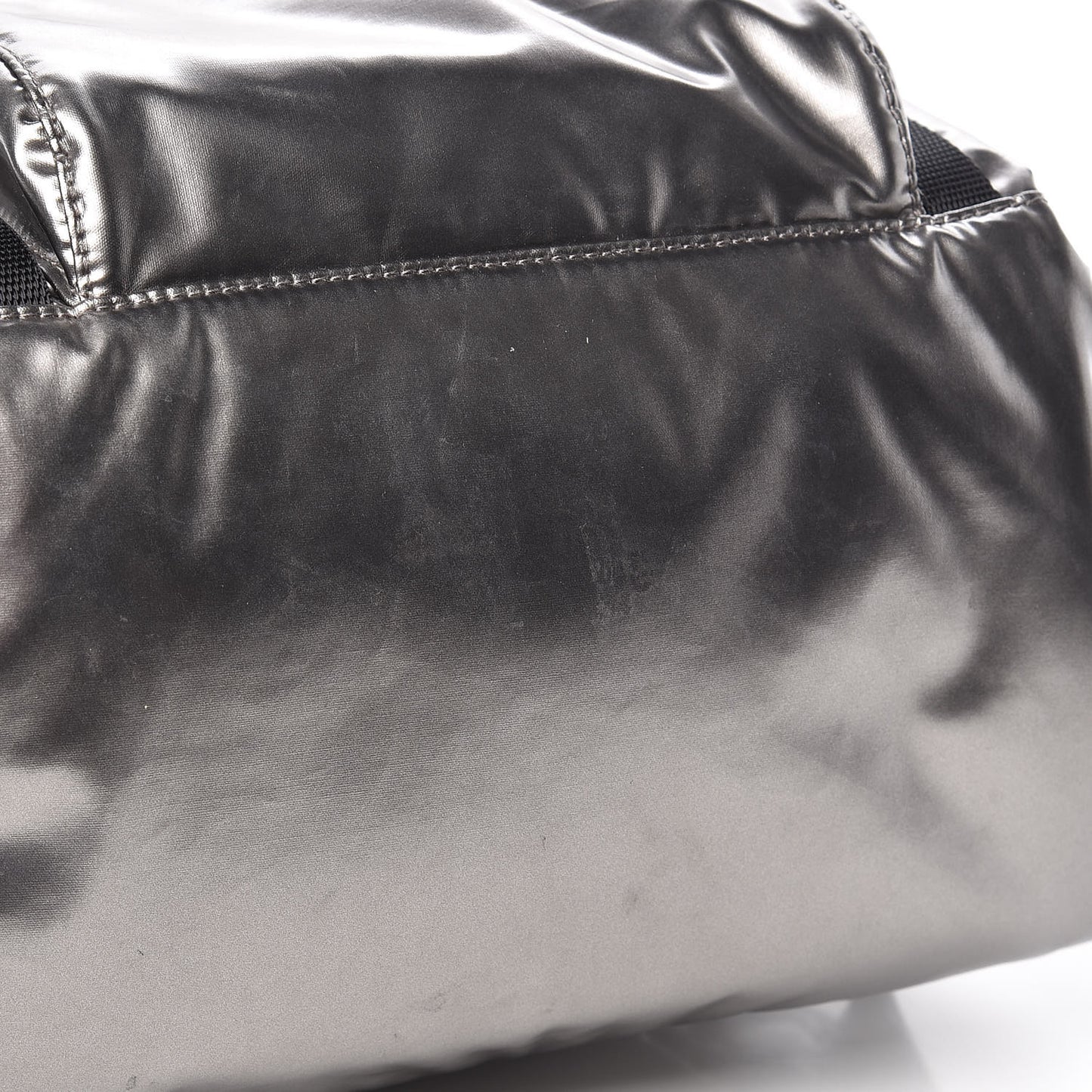 Metallic Tessuto Nylon Saffiano Double Buckle Backpack Silver