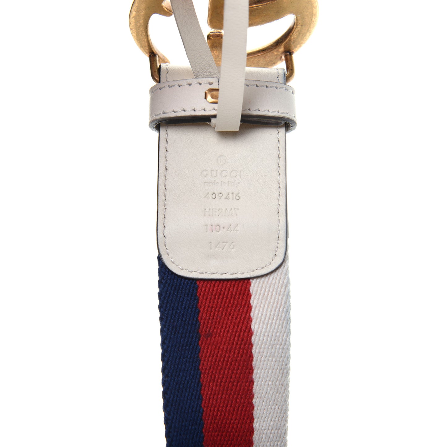 Nylon Calfskin Sylvie Web Double G 40mm Belt 110 44 Mystic White Hibiscus Red Maritime
