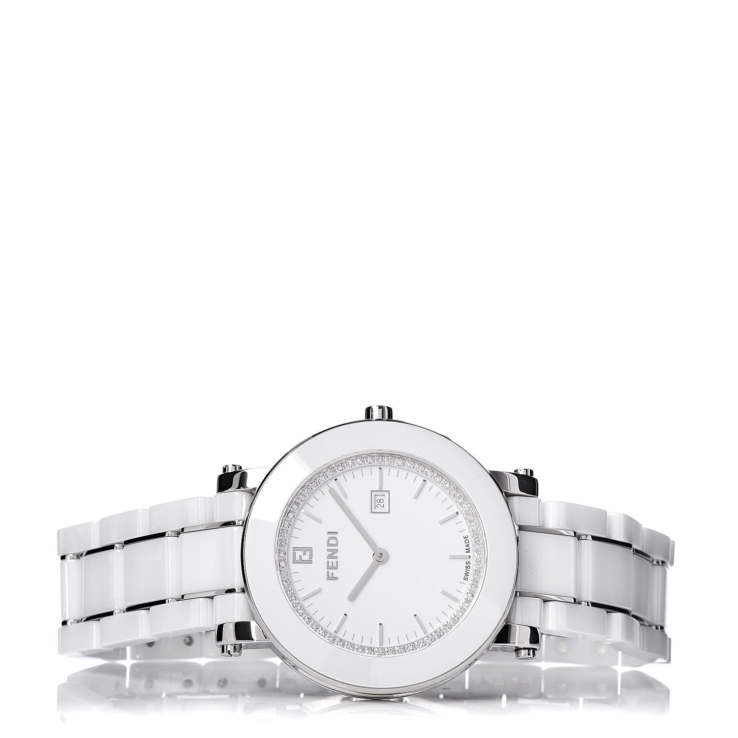 Fendi Stainless Steel Ceramic Diamond Bezel 38mm Round Quartz Watch White 3 of 6