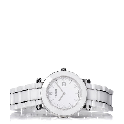 Fendi Stainless Steel Ceramic Diamond Bezel 38mm Round Quartz Watch White 3 of 6