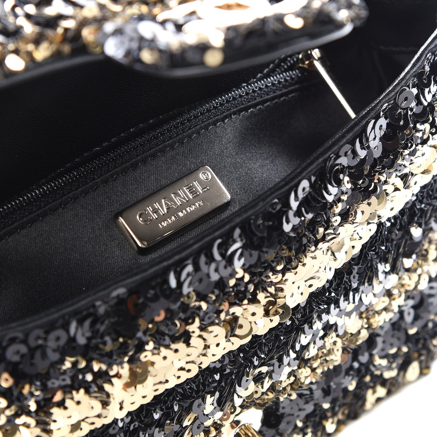 Chanel Sequin Striped Classic Mini Flap Black Gold 7 of 9