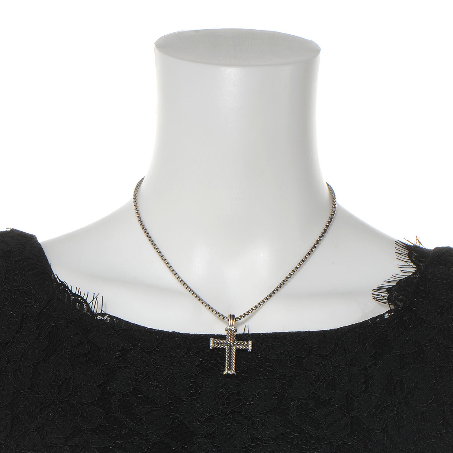 David Yurman Sterling Silver Diamond Chevron Cross Pendant Necklace 2 of 6