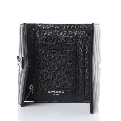 Saint Laurent Grain De Poudre Matelasse Chevron Monogram Compact Tri Fold Wallet Black 5 of 12