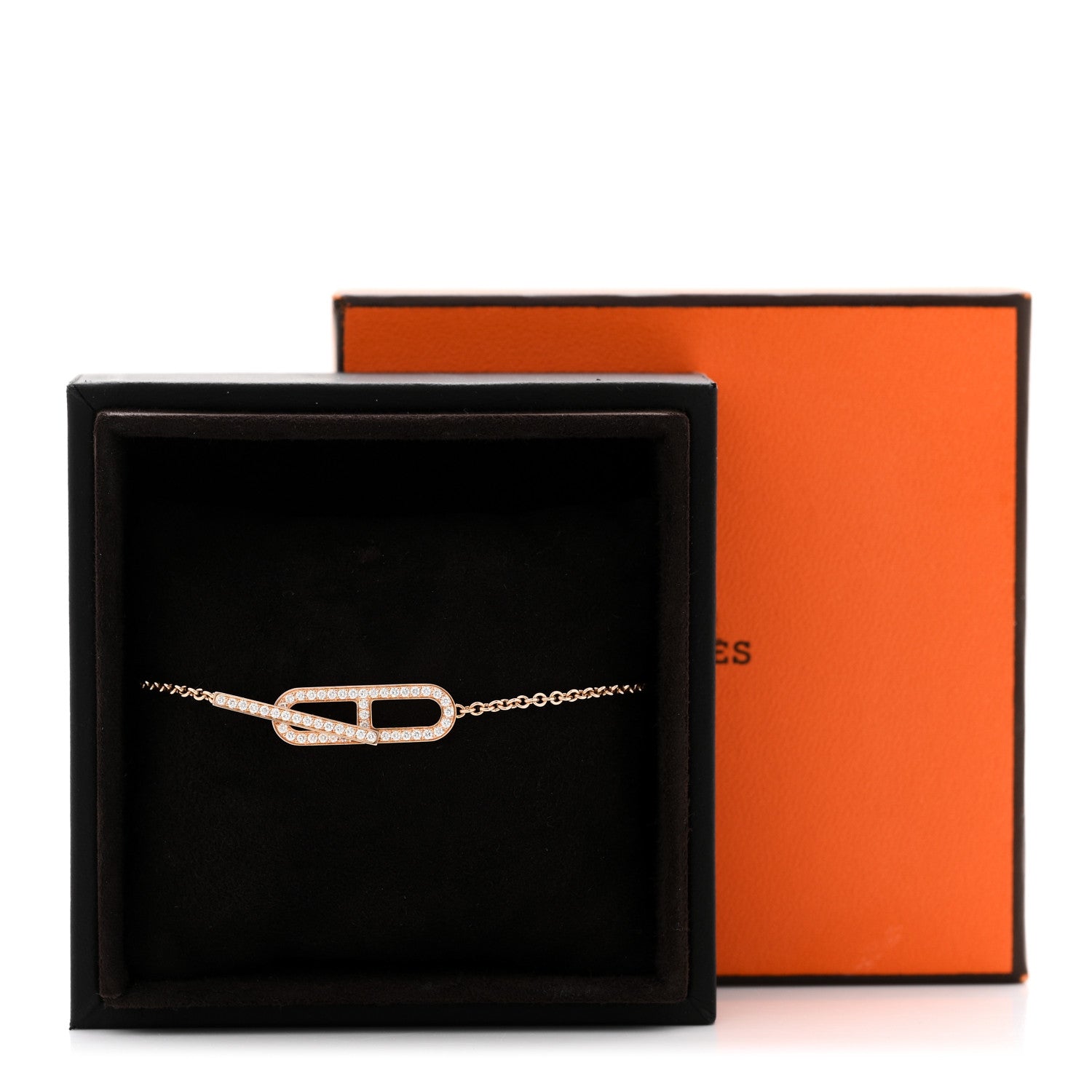 Hermes 18K Rose Gold Diamond PM Ever Chaine D'Ancre Bracelet ST
