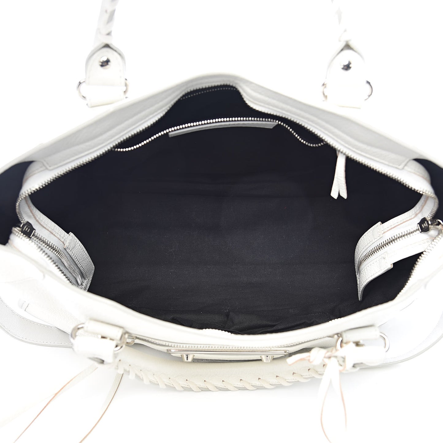 Chevre Silver Metallic Edge Hardware City White
