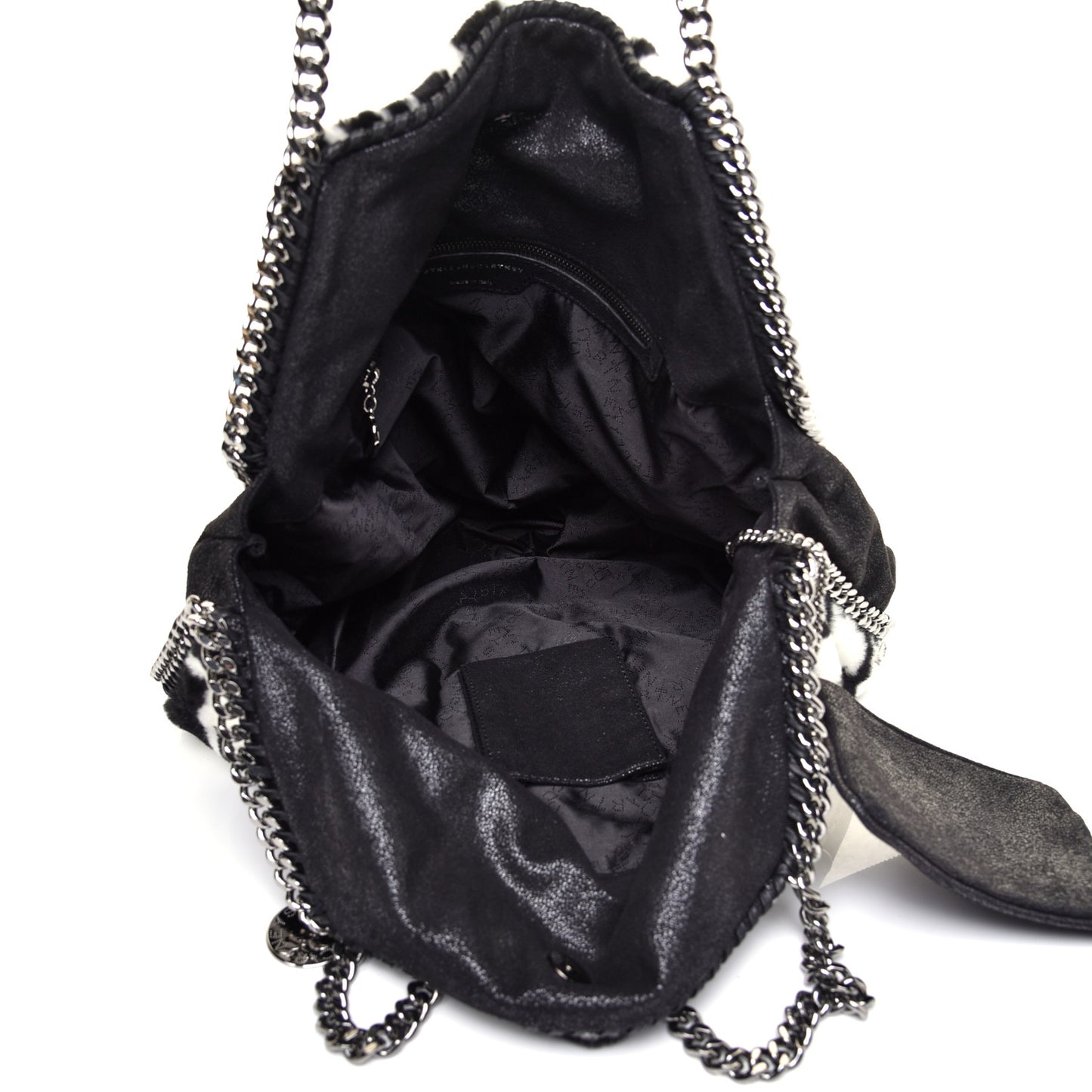 Eco Fur Houndstooth Big Falabella Fold Over Tote Black White