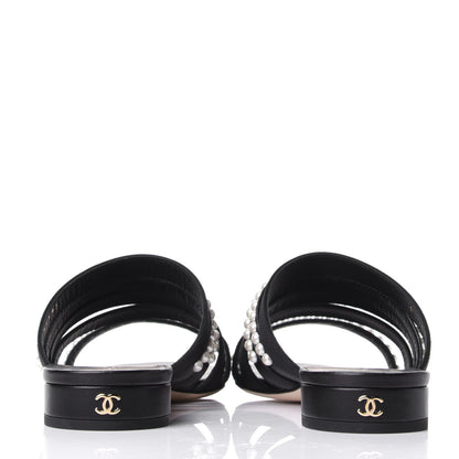 Chanel Grosgrain Pearl Mules 37.5 Black 6 of 11