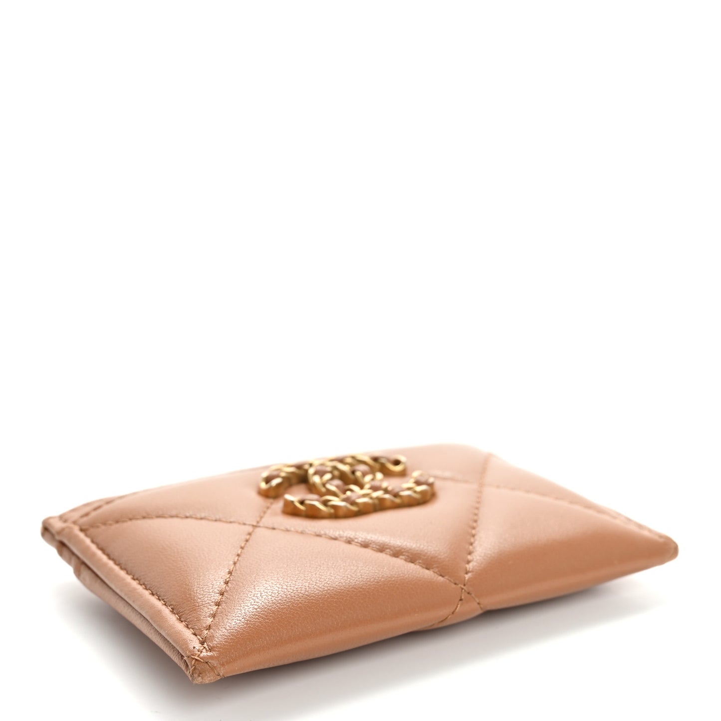 Lambskin Quilted Chanel 19 Card Holder Brown