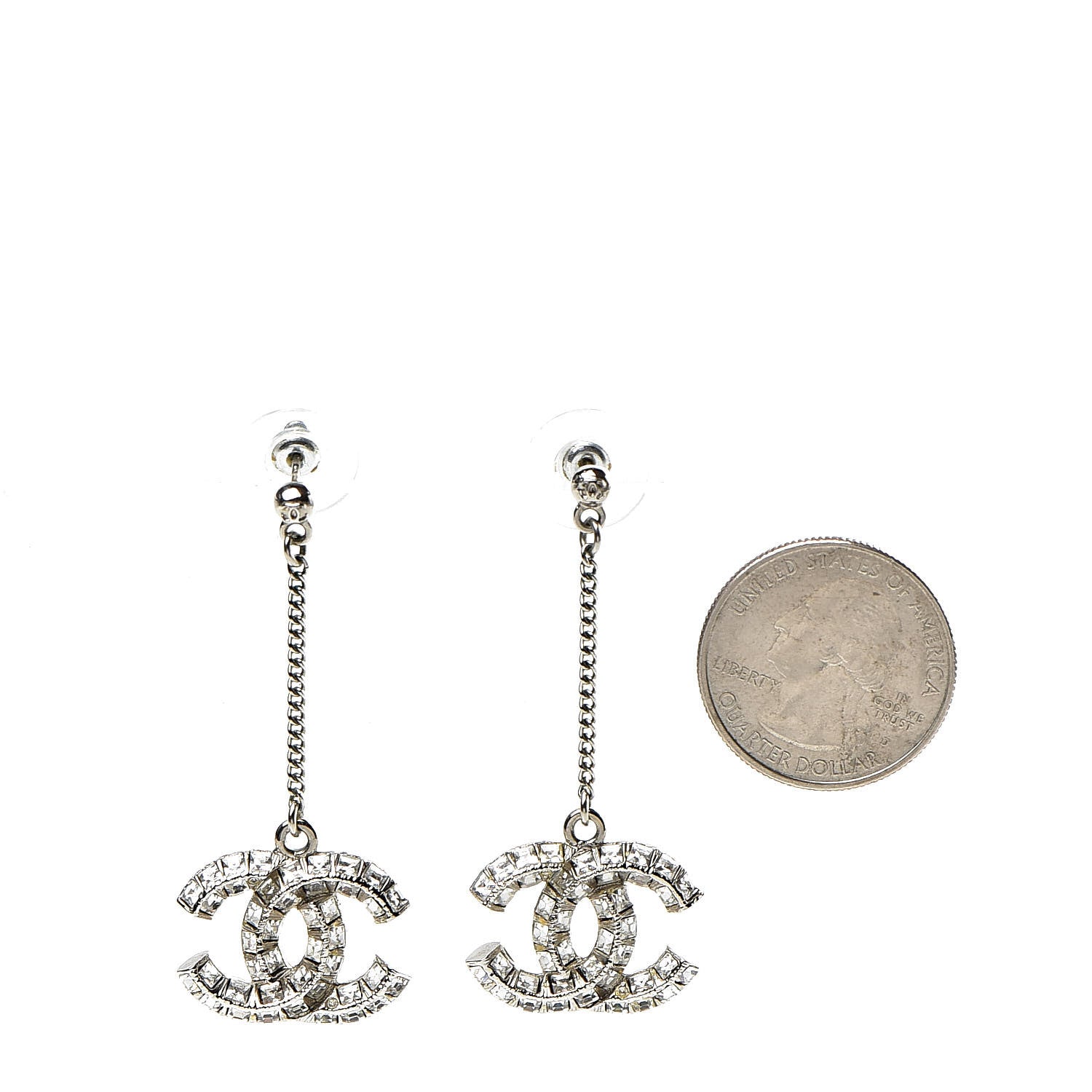 Chanel Baguette Crystal CC Drop Earrings Silver 2 of 3