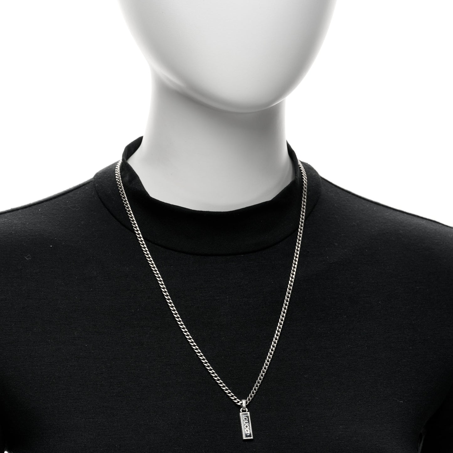 Sterling Silver Enamel Logo Tag Pendant Necklace Black