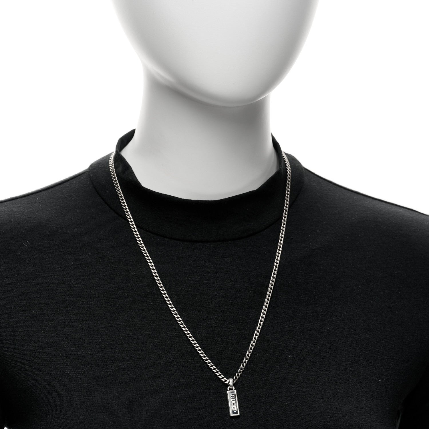 Gucci Sterling Silver Enamel Logo Tag Pendant Necklace Black 2 of 4