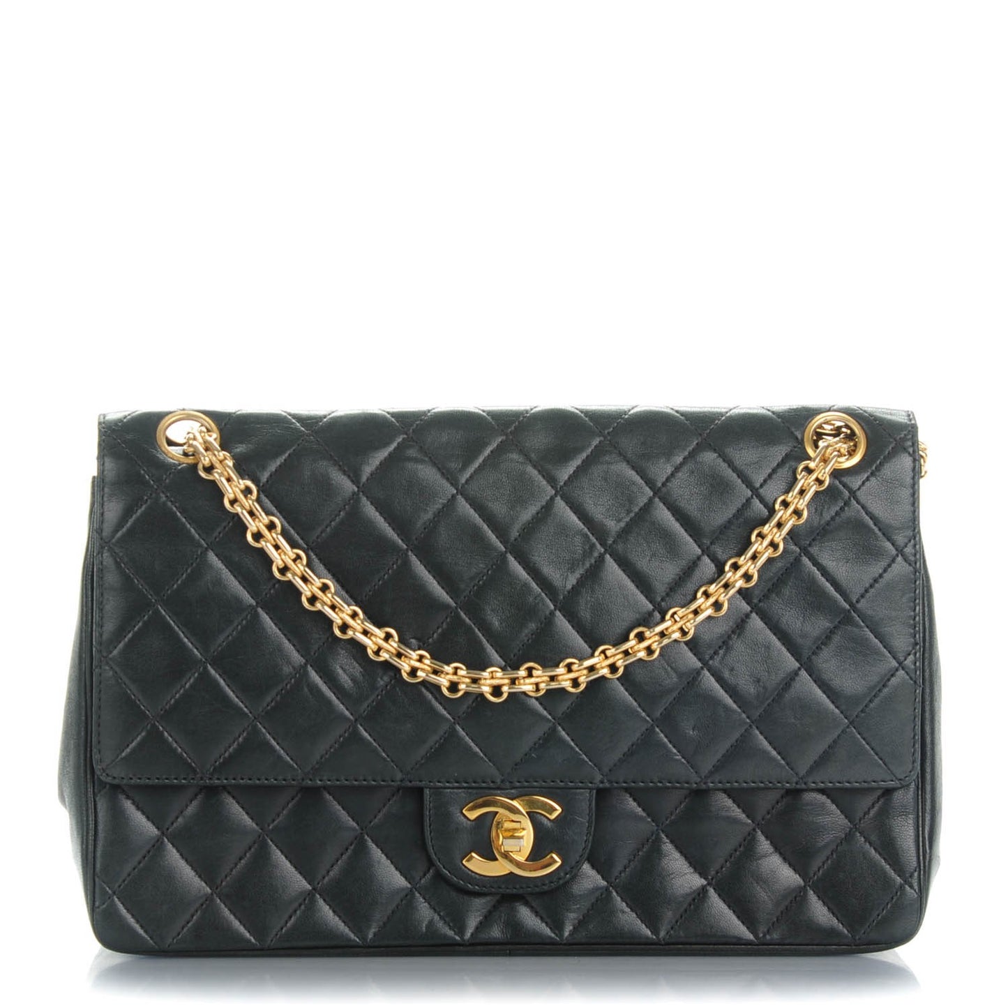 Lambskin Quilted Medium Double Flap Bijoux Chain Navy
