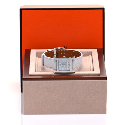 Hermes Stainless Steel Epsom Diamond Mother of Pearl 21mm Heure H Hour Quartz Watch Blanc 8 of 8