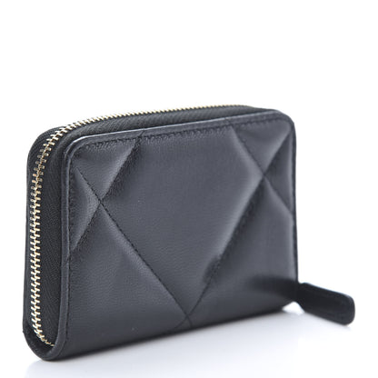 Chanel Shiny Goatskin Quilted Chanel 19 Zip Around Coin Purse Wallet Black 3 of 8