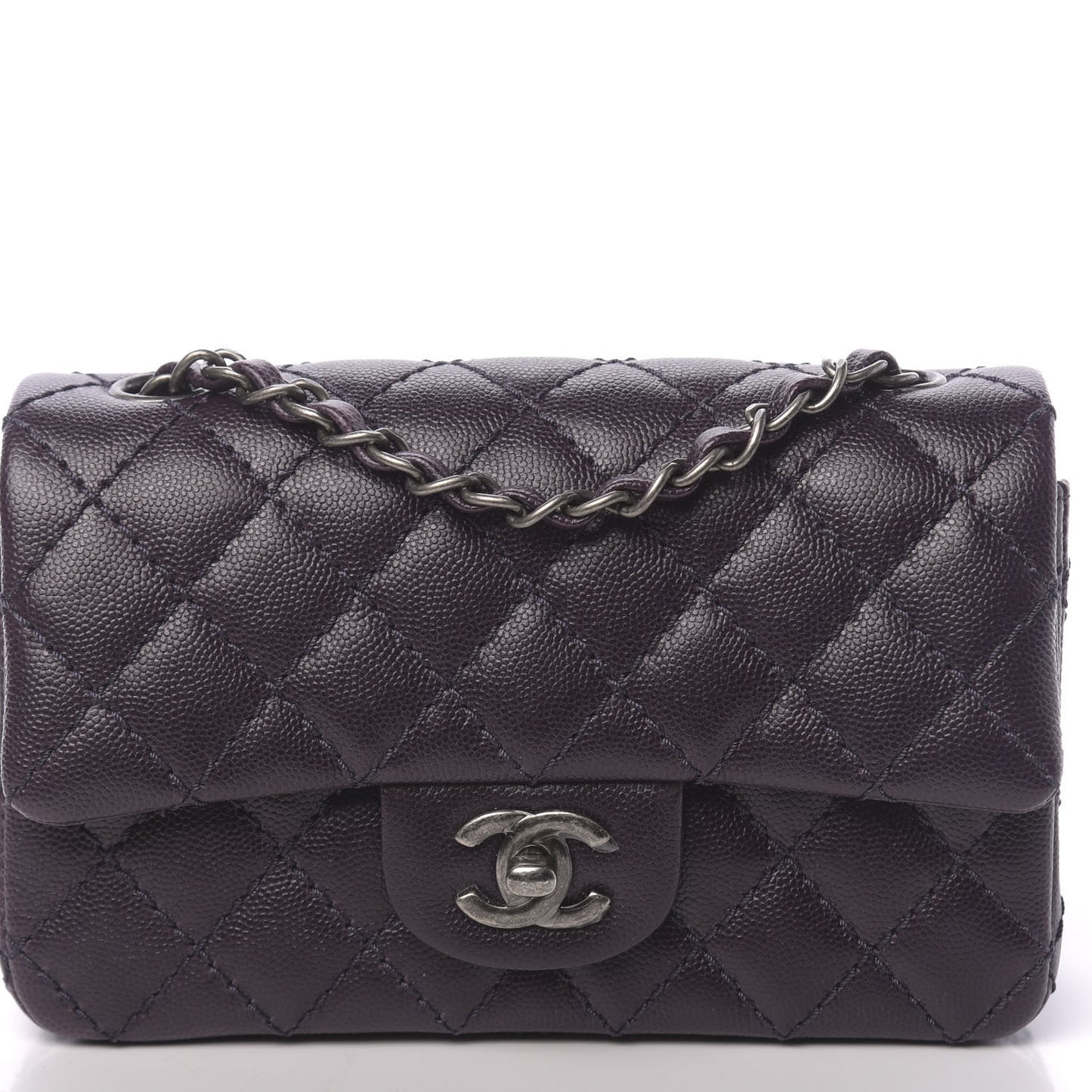 Washed Caviar Quilted Mini Rectangular Flap Dark Purple