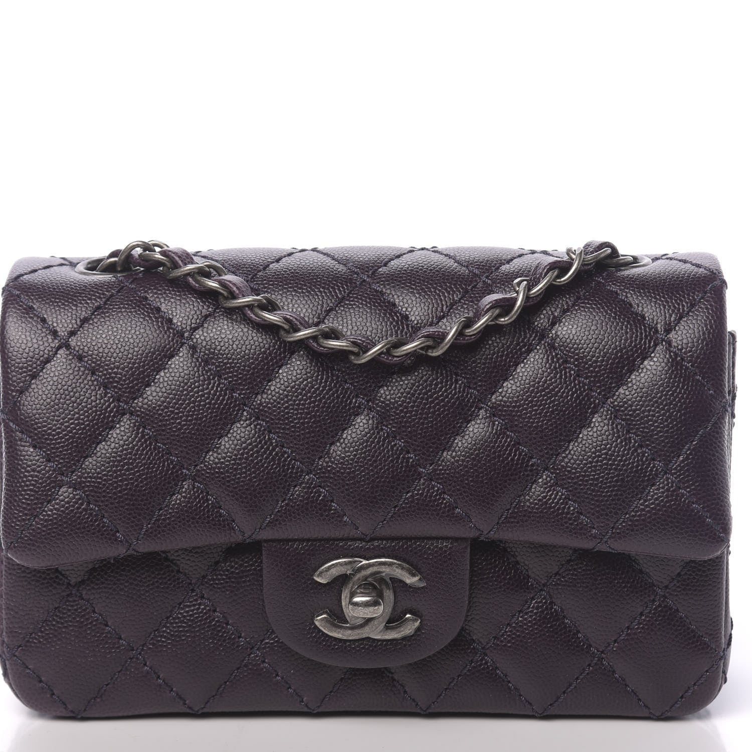 Chanel Washed Caviar Quilted Mini Rectangular Flap Dark Purple 10 of 11