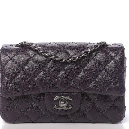 Chanel Washed Caviar Quilted Mini Rectangular Flap Dark Purple 10 of 11