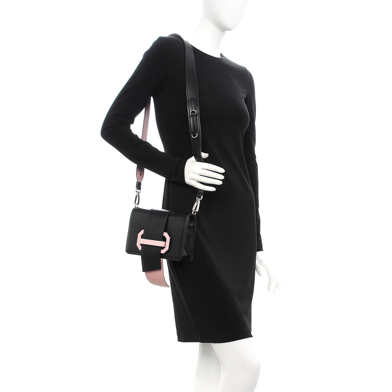 Prada City Calf Plex Ribbon Bag Black Rosa 2 of 9