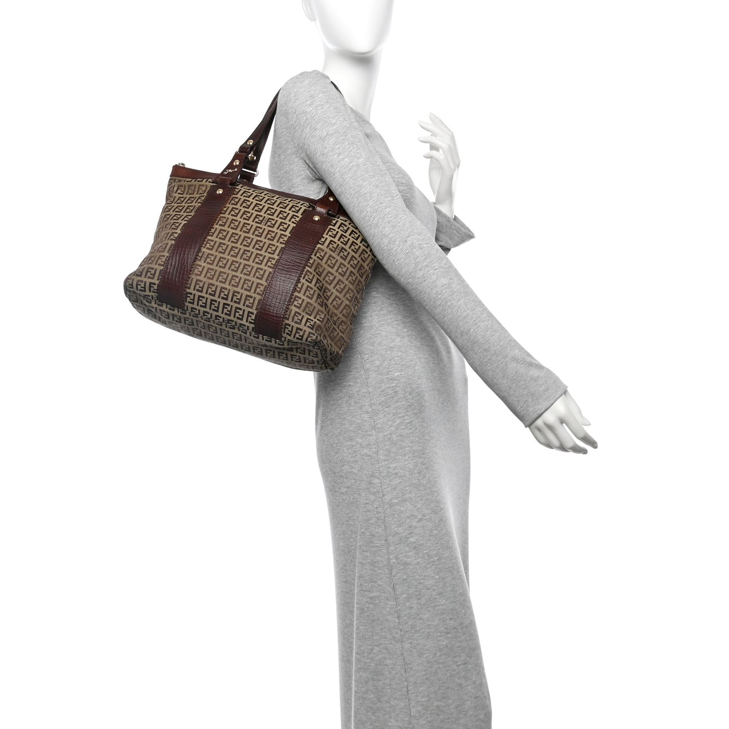 Zucchino Vitello Shopping Zip Tote Mogano Panna Bruciato