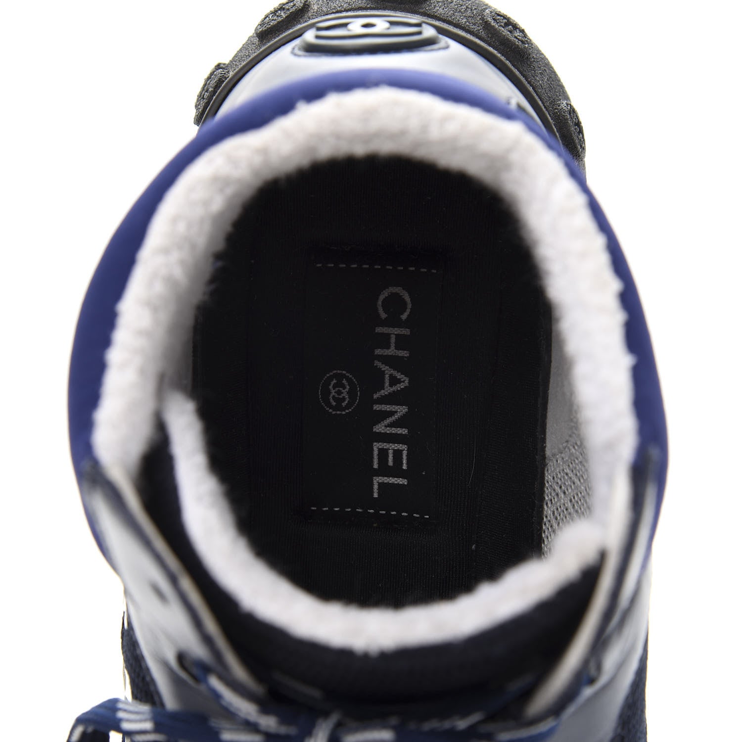 Chanel Calfskin Mesh Lycra Womens Logo High Top Sneakers 36.5 Blue 7 of 10