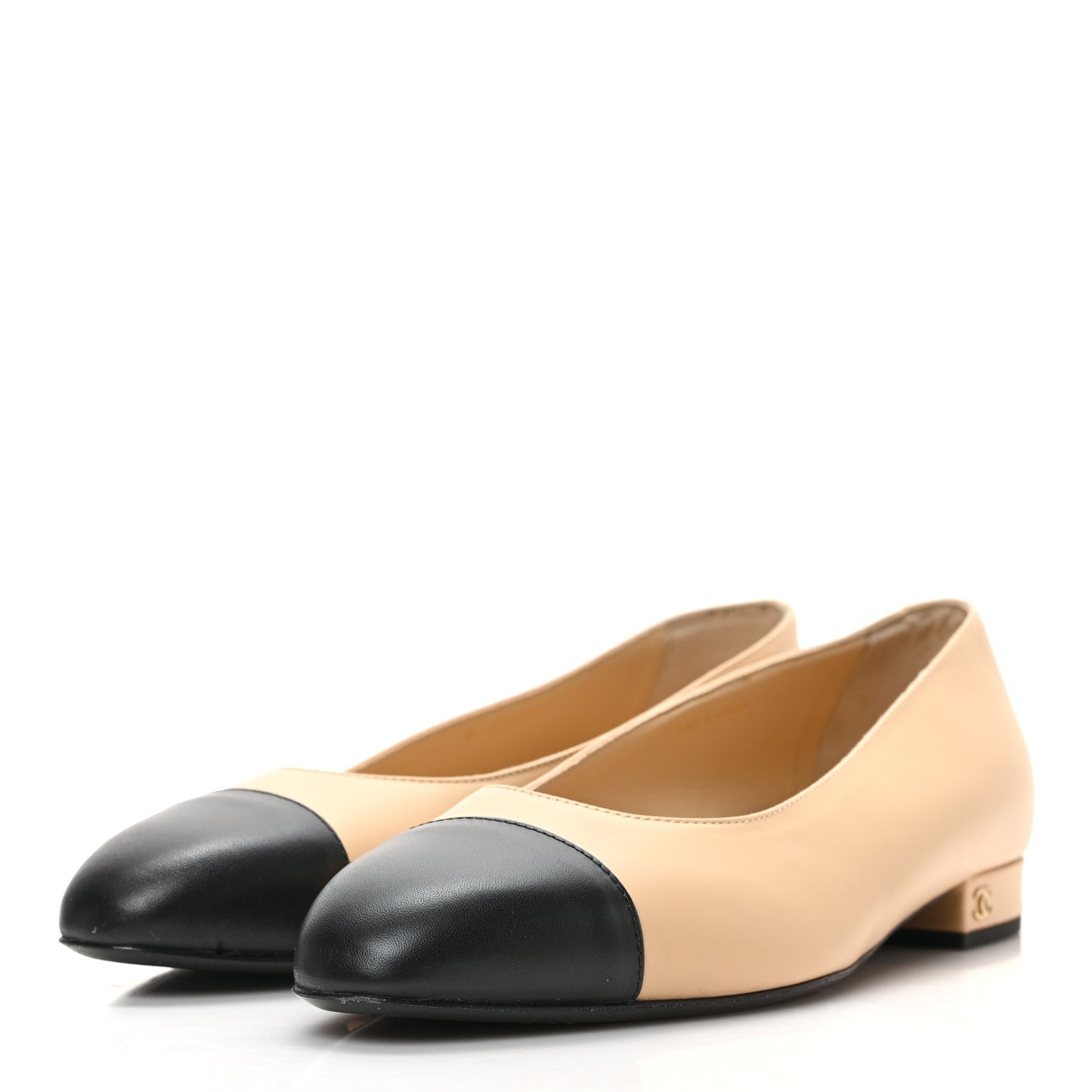 Lambskin Cap Toe CC Uniform Ballerina Flats 39 Beige Black