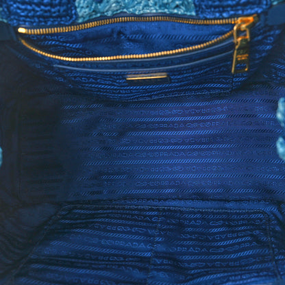 Prada Raffia Crochet Bi-Color Medium Tote Royal Turchese 5 of 8