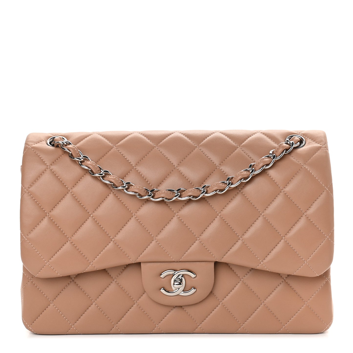 Lambskin Quilted Jumbo Double Flap Dark Beige