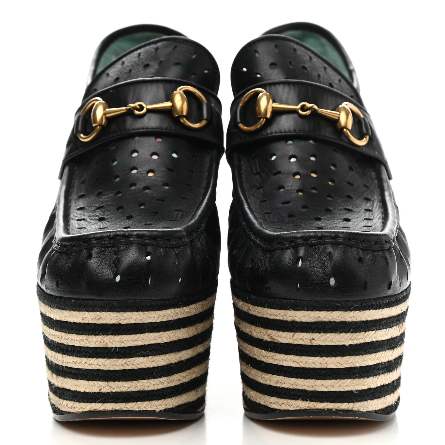 Gucci Calfskin Perforated Vegas Espadrille Platform Loafers 39 Black 2 of 11