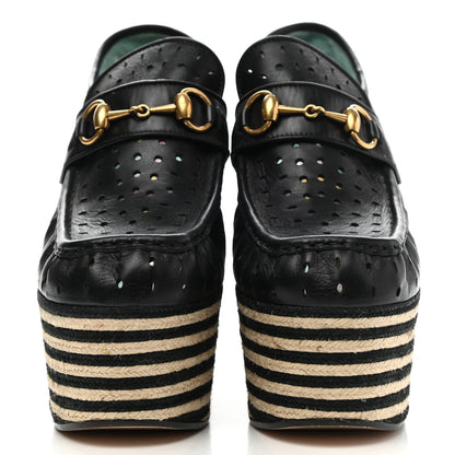 Gucci Calfskin Perforated Vegas Espadrille Platform Loafers 39 Black 2 of 11