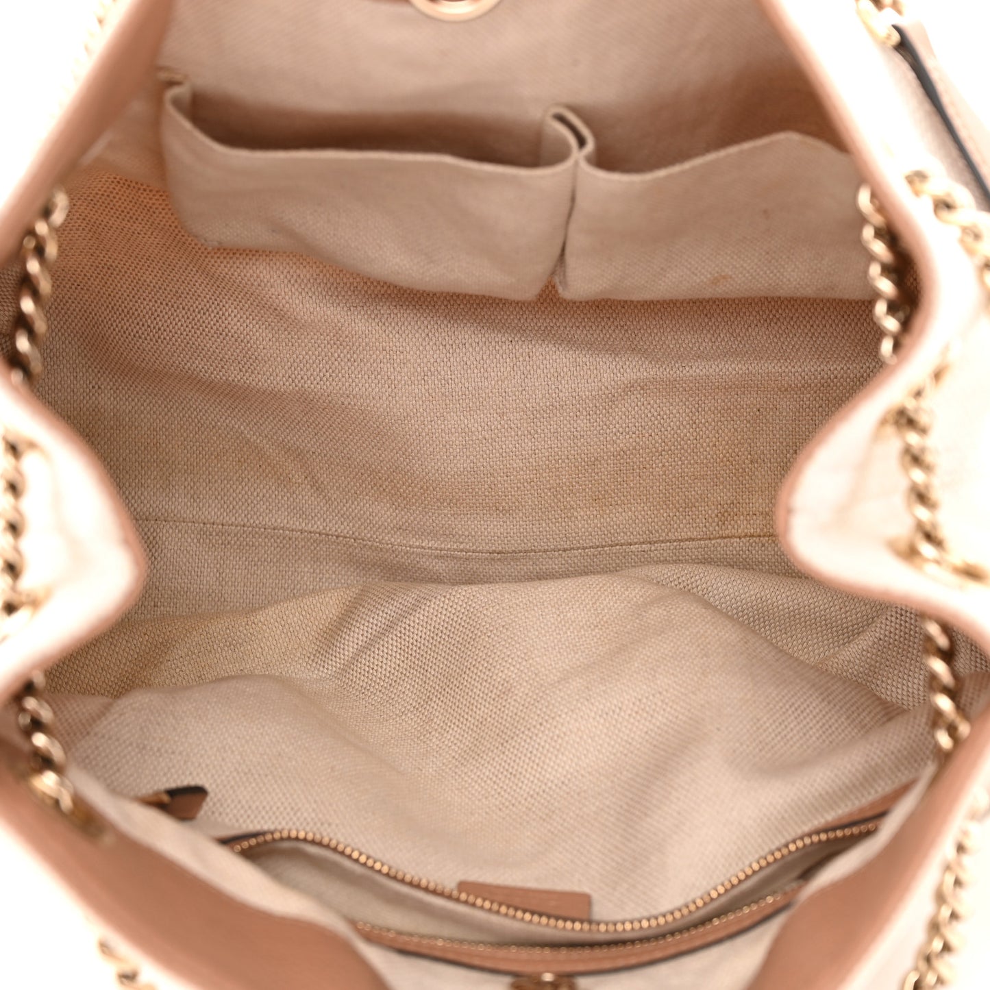 Linen Canvas Pebbled Calfskin Medium Soho Chain Shoulder Bag White Camelia