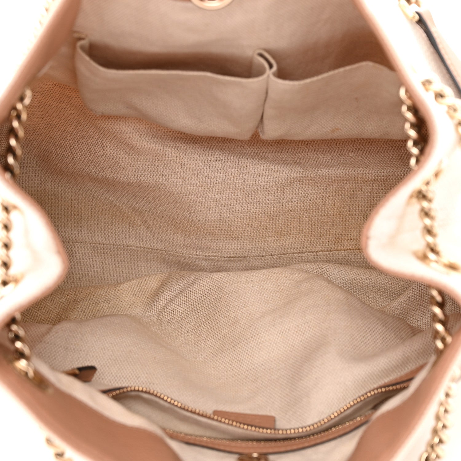 Gucci Linen Canvas Pebbled Calfskin Medium Soho Chain Shoulder Bag White Camelia 5 of 13