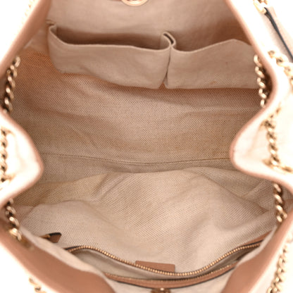 Gucci Linen Canvas Pebbled Calfskin Medium Soho Chain Shoulder Bag White Camelia 5 of 13