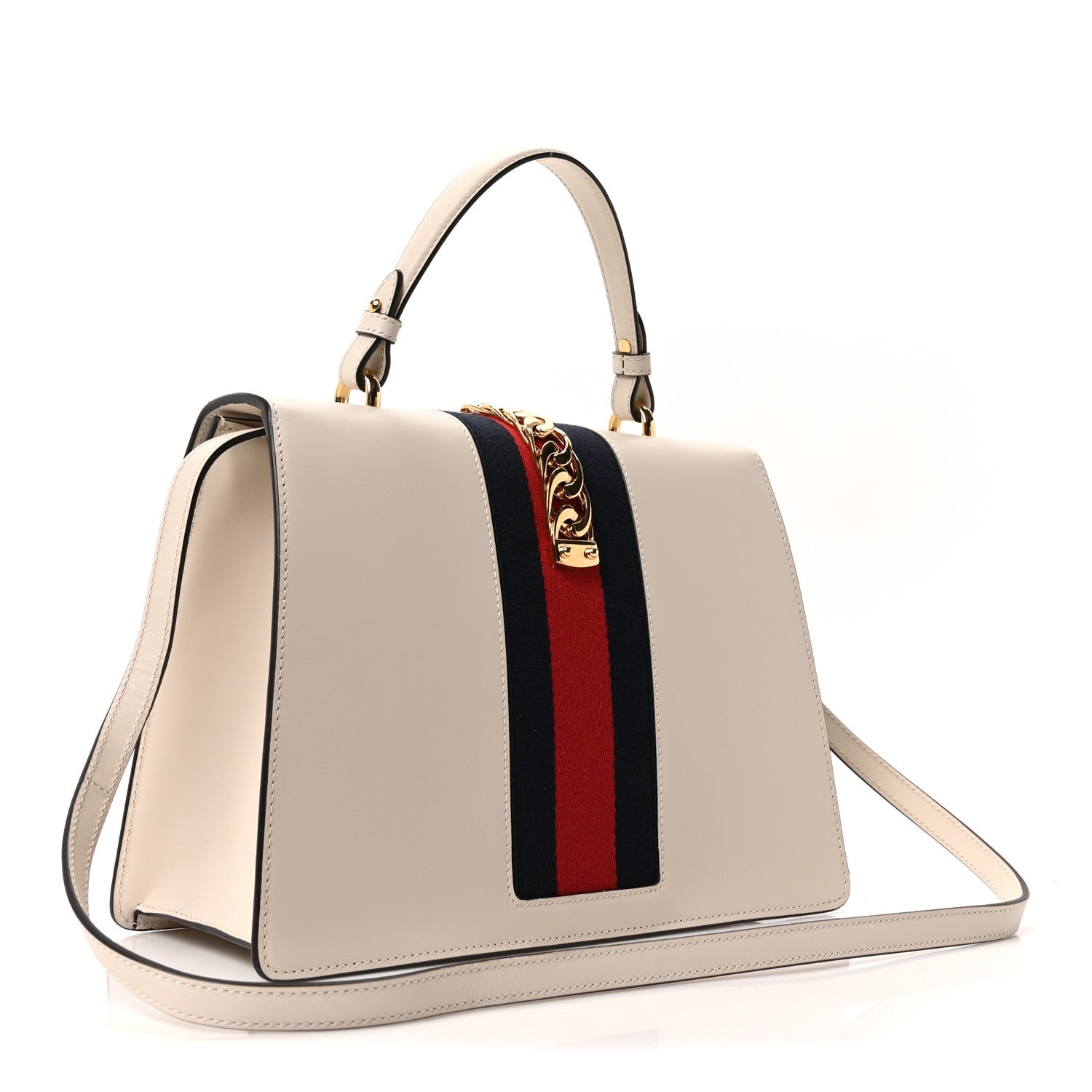 Gucci Calfskin Web Medium Sylvie Top Handle Bag White 3 of 10
