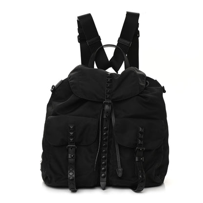 Prada Nylon New Vela Monochrome Studded Backpack Black 1 of 9