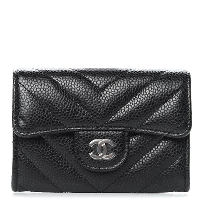 Chanel Caviar Chevron Quilted Flap Card Holder Black 1 of 9