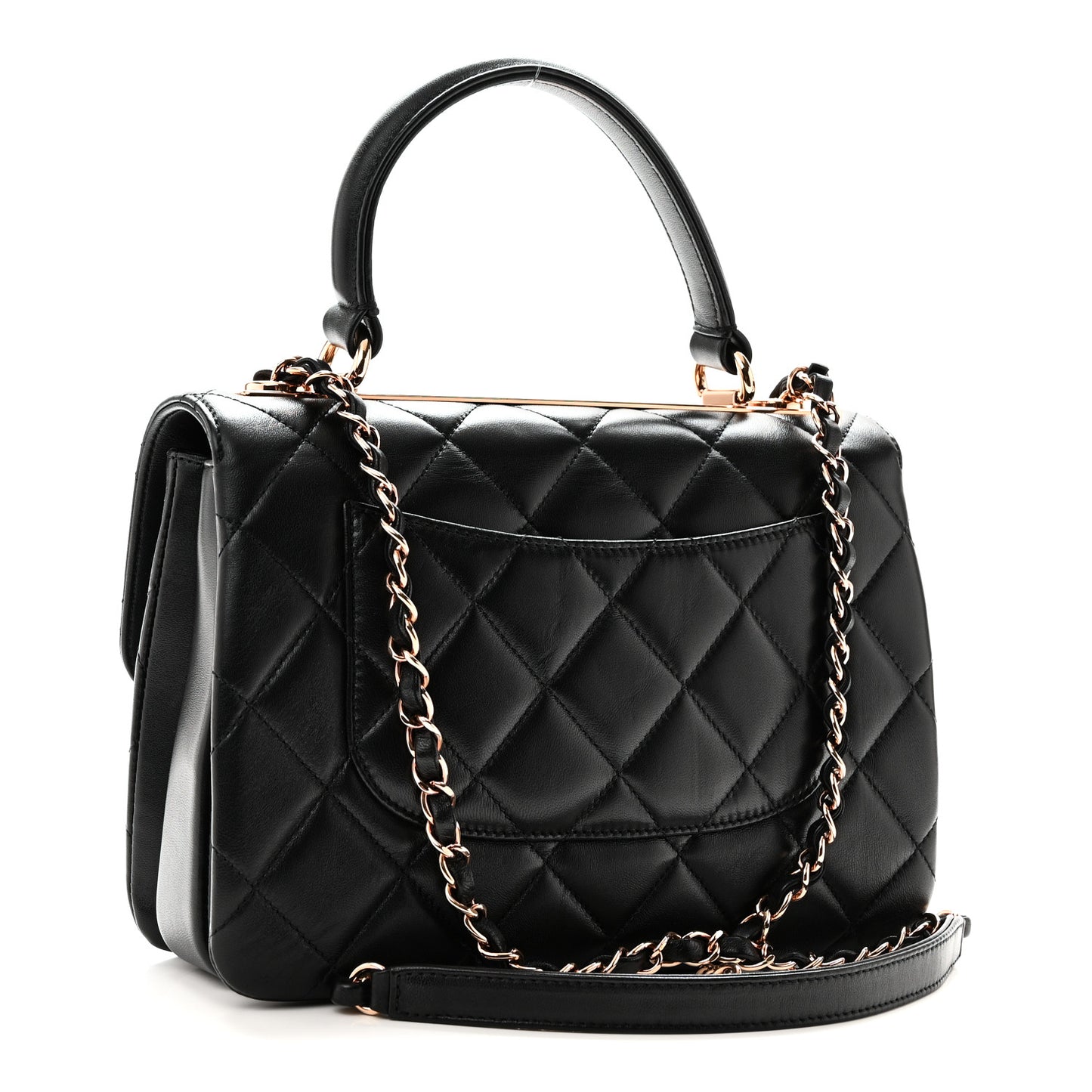 Lambskin Quilted Small Trendy CC Dual Handle Flap Bag Black
