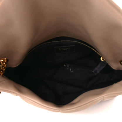 Saint Laurent Lambskin Quilted Medium Loulou Puffer Monogram Chain Satchel Dark Beige 5 of 12