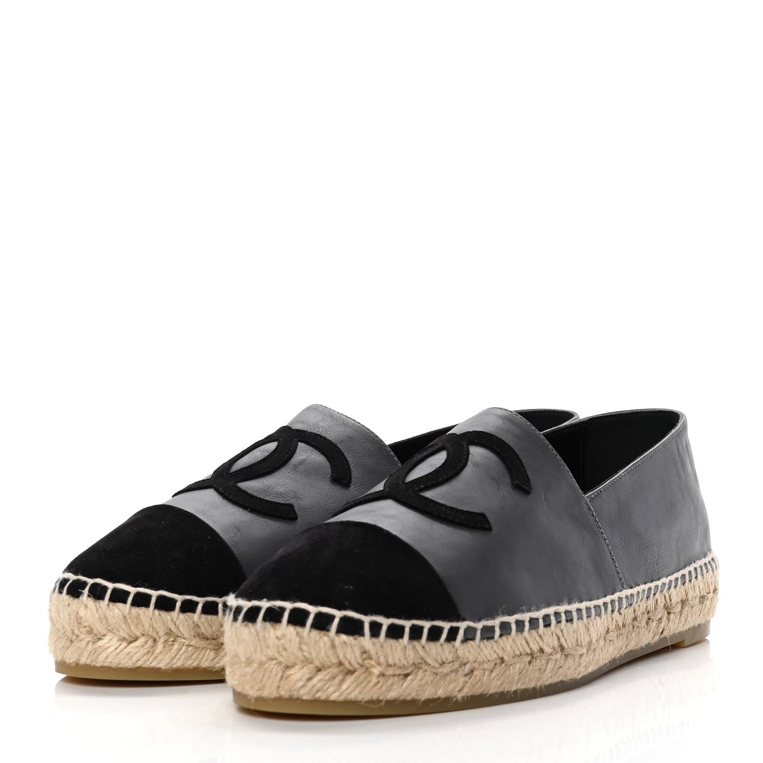 Chanel Calfskin Kid Suede CC Espadrilles 39 Dark Gray Black 3 of 9